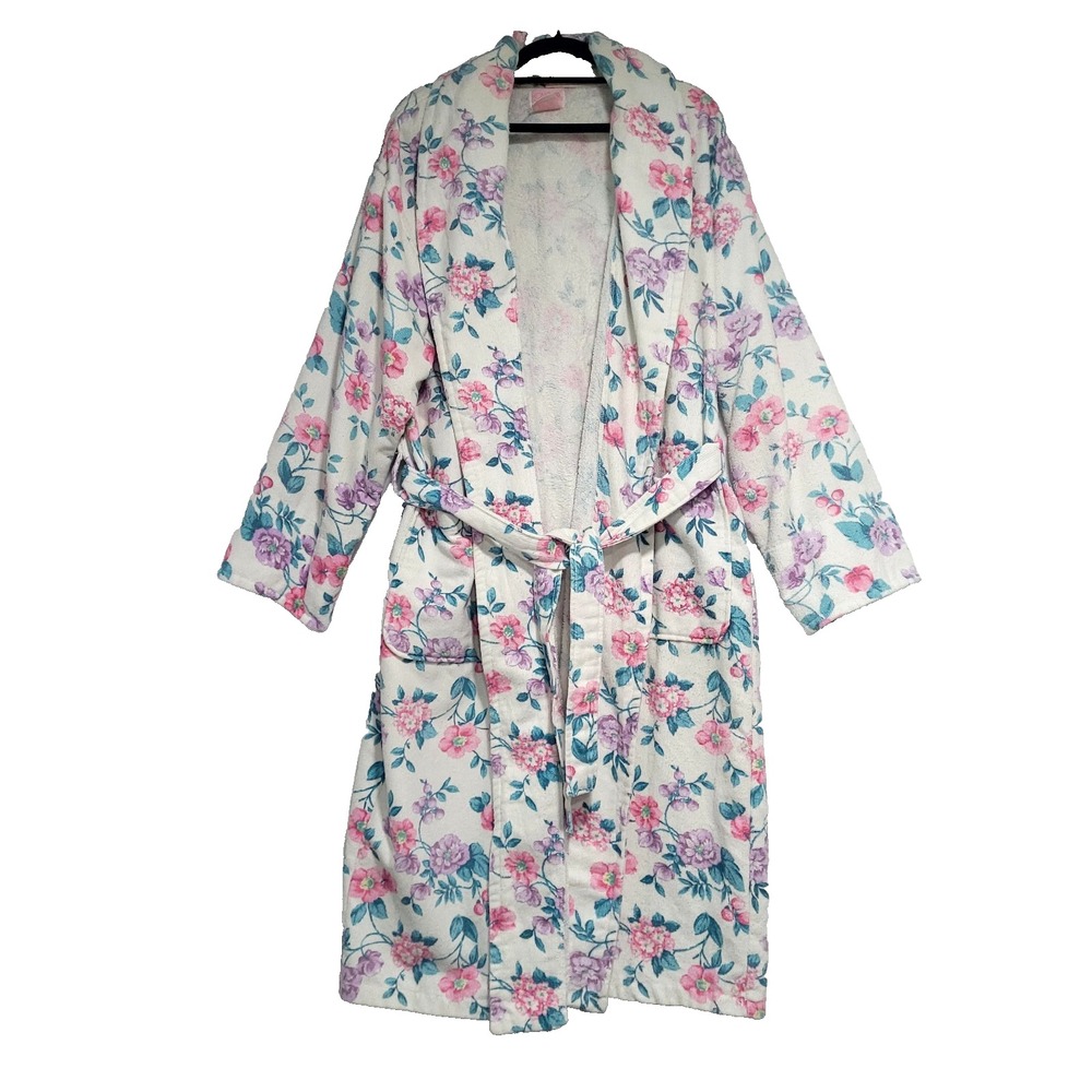 Vtg terrycloth Floral midi Robe Honors intimates L Loungewear country cottage